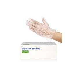 1000 guantes de plástico desechables, sin látex, sin polvo, guantes de mano de polietileno transparente, no estériles para limp
