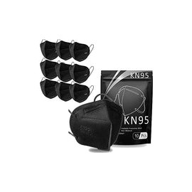 10 Cubrebocas KN95 Negros Termosellados 5 Capas Tipo Concha de Polipropileno Tres Capas Anti-Fluidos, Antibacterial, Anti-Polvo