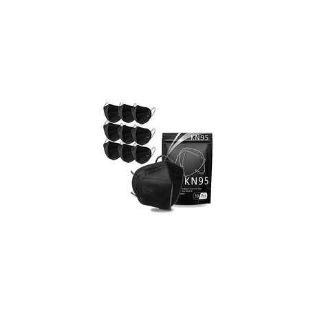 10 Cubrebocas KN95 Negros Termosellados 5 Capas Tipo Concha de Polipropileno Tres Capas Anti-Fluidos, Antibacterial, Anti-Polvo