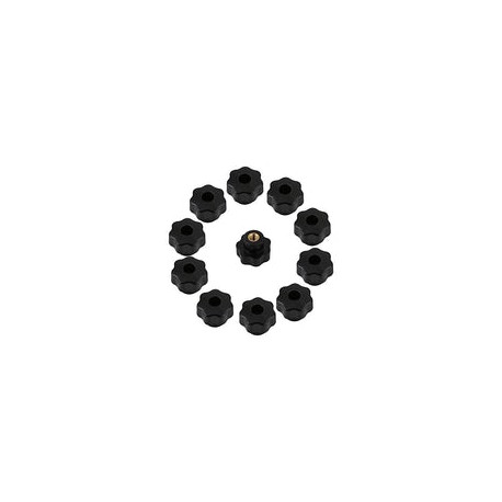 10 pomos de estrella de rosca hembra, universal de plástico negro, tuercas de sujeción de cabeza redonda de estrella, mango de 