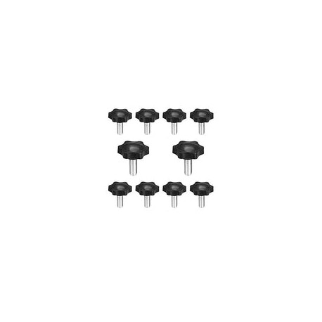 10 pomos de mano hexagonales de plástico con abrazadera de tornillo de extracción rápida y rosca macho (M8-1,25 x 15 mm)