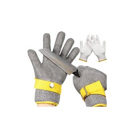 2 guantes de acero inoxidable a prueba de cortes de nivel 9, con 2 guantes de nailon para carnicero de ostras (bordes amarillos