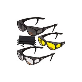 3 pares de lentes de seguridad con sistema avanzado Escort que se adaptan a la mayoría de las gafas, cierres de goma y bolsa de