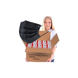 2000 mascarillas desechables negras (40 cajas, 50 piezas/caja), máscara desechable al por mayor, no tejida, 3 capas gruesas, má