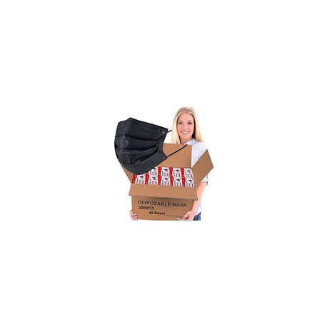 2000 mascarillas desechables negras (40 cajas, 50 piezas/caja), máscara desechable al por mayor, no tejida, 3 capas gruesas, má