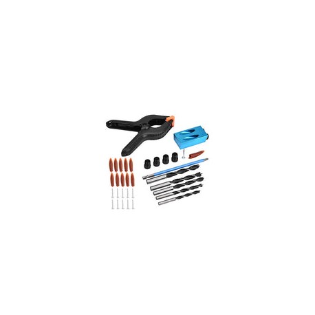 34pcs 15 ° Kit de Taladro Oblicuo para Carpintería, Perforación de Orificio de Bolsillo, Aleación de Aluminio, Carpintería Guía