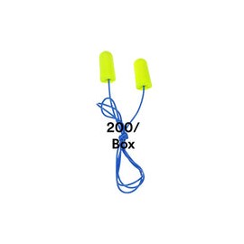 3M Tapones para los oídos, 200/caja, E-A-Rsoft Yellow Neons 311-1250, con cable, desechables, espuma, NRR 33, taladrar, moler, 