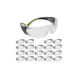 3M Gafas de seguridad, SecureFit, paquete de 20, ANSI Z87, lente transparente antiarañazos, marco verde/negro, patillas flexibl
