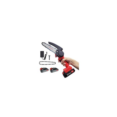 6 Pulgadas Mini Motosierra Inalámbrica de Mano de 24 V, Motosierra Eléctrica Portátil con 2 Batería Recargable, 1 Cargador y 1 