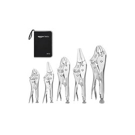 Amazon Basics - Juego de 5 alicates de bloqueo CR-V y cortadores de alambre con funda de transporte, (2) rectos, (3) mandíbula 