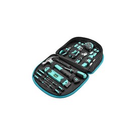 Amazon Basics - Juego de herramientas con bolsa redonda fácil de transportar, 104 piezas, color turquesa