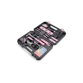 Amazon Basics - Kit de herramientas para el hogar con caja de almacenamiento de herramientas, 142 piezas, color rosa