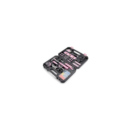 Amazon Basics - Kit de herramientas para el hogar con caja de almacenamiento de herramientas, 142 piezas, color rosa