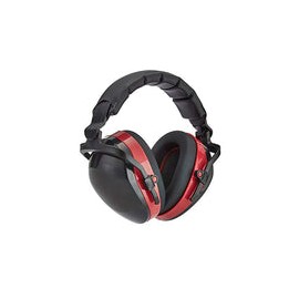 Amazon Basics Orejeras de seguridad con reducción de ruido, protección para los oídos, color negro y rojo