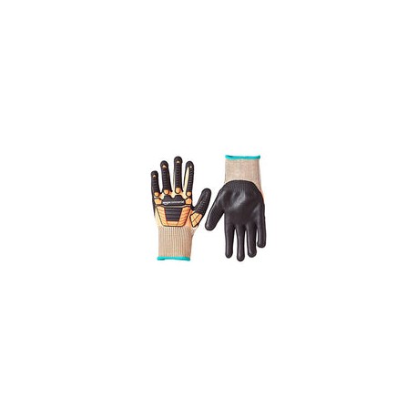 AmazonCommercial Guantes de nitrilo de espuma y seda dorada 13G con protección contra impactos (naranja/negro), talla M, 1 par