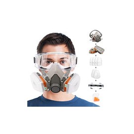 Anunu - Juego de funda de media cara reutilizable con gafas de seguridad/filtros contra el polvo de gas orgánico para soldadura