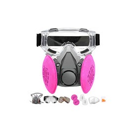 Anunu - Juego de funda de media cara reutilizable con gafas de seguridad/filtros contra el polvo, vapores orgánicos, humos, ase