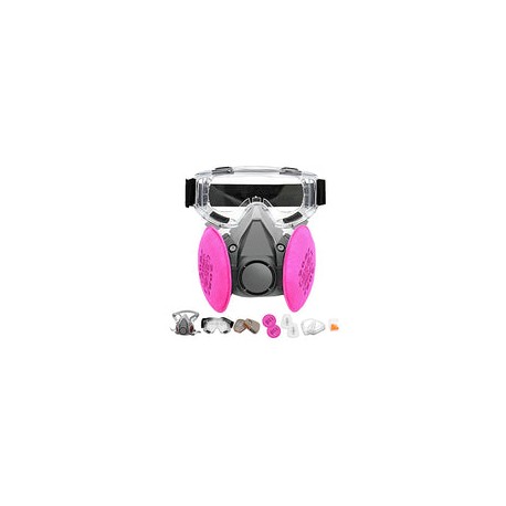Anunu - Juego de funda de media cara reutilizable con gafas de seguridad/filtros contra el polvo, vapores orgánicos, humos, ase
