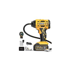 AUTDER Compresor de aire inflador de neumáticos de 21 V, bomba inalámbrica de neumáticos de coche de 180 PSI con adaptador de c