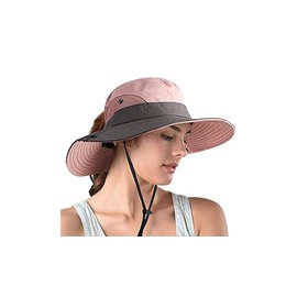 AUTOWT Sombreros de Sol para Mujeres, Mujer Agujero de Cola de Caballo Sombrero Cubo ala Ancha Algodón Sombreros Sol de Verano 