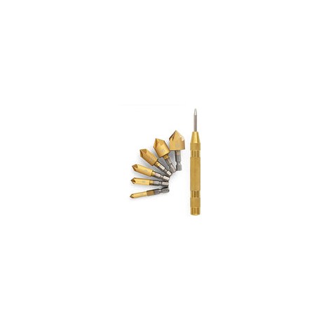 Avellanado de Brocas Con Punzón Automático, 6 Piezas De Vástago Hexagonal HSS 5 flauta avellanador 90 grados Deburring Herramie