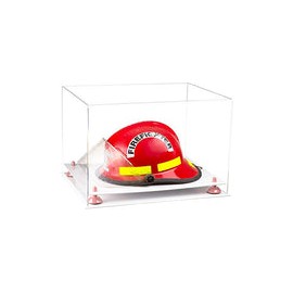 Better Display Cases (A014-PNR) - Casco de bombero, acrílico transparente, con elevadores rosa y base blanca