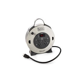 Black + Decker Retractable Extension Cord, 25 ft, 4 Outlets, 2 USB Ports (2.1A), 16AWG SJT Cable - Compact Power Cord Reel with
