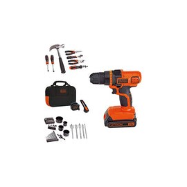 Black + Decker 20V MAX Taladro y kit de herramientas para el hogar, 68 Piezas (LDX120PK), Negro/Naranja
