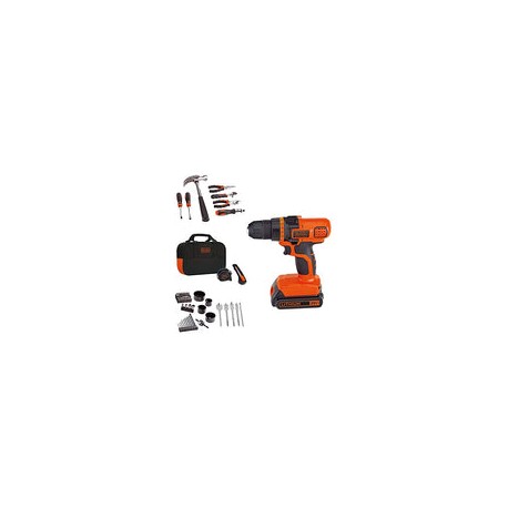 Black + Decker 20V MAX Taladro y kit de herramientas para el hogar, 68 Piezas (LDX120PK), Negro/Naranja