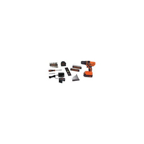 BLACK+DECKER 20V MAX* POWERCONNECT Taladro/destornillador inalámbrico + 44 piezas Kit de proyecto doméstico (LDX50PK)
