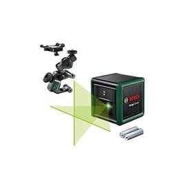 Bosch Quigo Green 2ª generación con abrazadera MM 2 (líneas láser horizontales + verticales, tecnología láser verde, rango de t