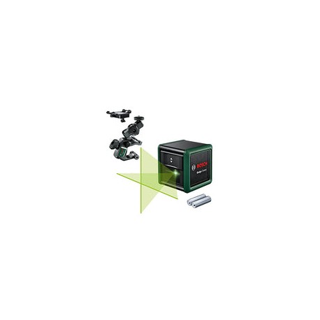 Bosch Quigo Green 2ª generación con abrazadera MM 2 (líneas láser horizontales + verticales, tecnología láser verde, rango de t