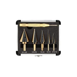 Broca Escalonada Conica HSS Acero Rapido Kit Taladro Juego 5 Brocas + Punzon Diseño de cuchillas de corte doble, 50 tamaños con