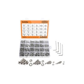 Canitu 1220 piezas de tornillos de cabeza plana plateada, tuercas planas M2 M3 M4 M5 304 de acero inoxidable Tornillo pernos co