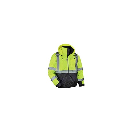 Chaqueta bomber reflectante de alta visibilidad, parte inferior negra, compatible con ANSI, Ergodyne GloWear 8377