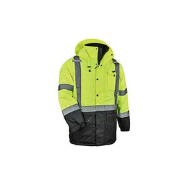 Chaqueta de seguridad reflectante de alta visibilidad, parka aislada, compatible con ANSI, Ergodyne GloWear 8384, XL, lima