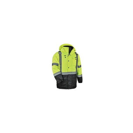 Chaqueta de seguridad reflectante de alta visibilidad, parka aislada, compatible con ANSI, Ergodyne GloWear 8384, XL, lima