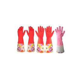 Cocina goma limpieza guantes con forro interior hogar Thickening PU Guante de látex de lavado impermeable 2 pares
