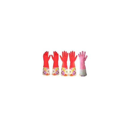 Cocina goma limpieza guantes con forro interior hogar Thickening PU Guante de látex de lavado impermeable 2 pares