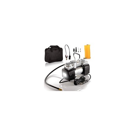 Compresor de aire portátil de doble cilindro inflador de neumáticos con linterna LED, bomba de aire compacta de 12 V para neumá