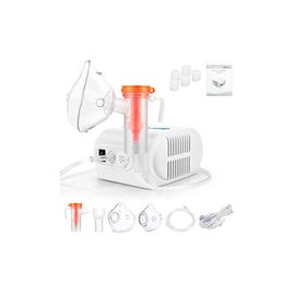 Compresor Silencioso, Inhalador Eléctrico Silencioso con 1 Boquilla y 2 Máscaras para Adultos y Niños