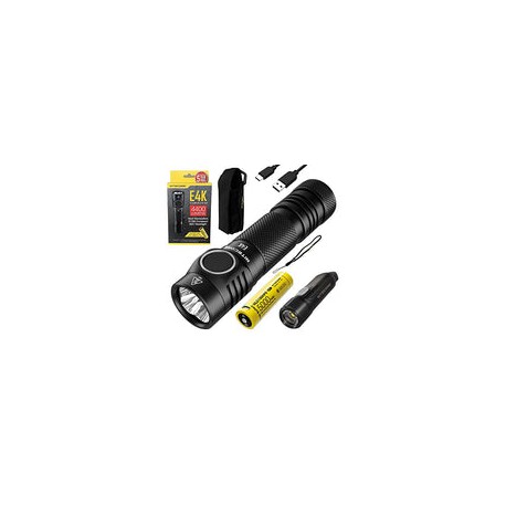 Combo: NITECORE E4K Next Generat Linterna – 4400 lúmenes con llavero Tiki Mini LE – 300 lúmenes