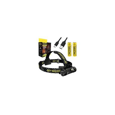 COMBO: Nitecore HC60 V2 - Linterna frontal USB-C recargable de alto rendimiento, 1200 lúmenes con batería EXTRANL189 de 3400 mA