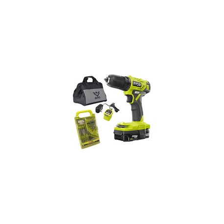 Conjunto de herramientas para el hogar Ryobi con taladro Ryobi 18V ONE +, brocas, herramientas para el hogar y linterna de bols