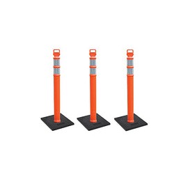 Cortina EZ Grab Delineator - Poste de 45 pulgadas, collares de cadera de 3 pulgadas con base de 10 libras, 03-747RBC-3, naranja