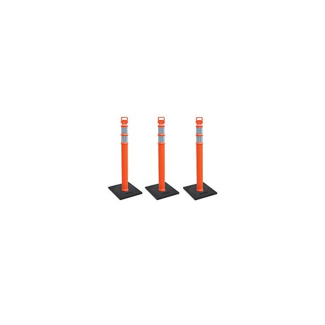 Cortina EZ Grab Delineator - Poste de 45 pulgadas, collares de cadera de 3 pulgadas con base de 10 libras, 03-747RBC-3, naranja